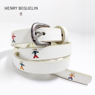 エンリーべグリン(HENRY BEGUELIN)の美品 希少 HENRY BEGUELIN✨オミノ刺繍 ホワイト レザーベルト(ベルト)