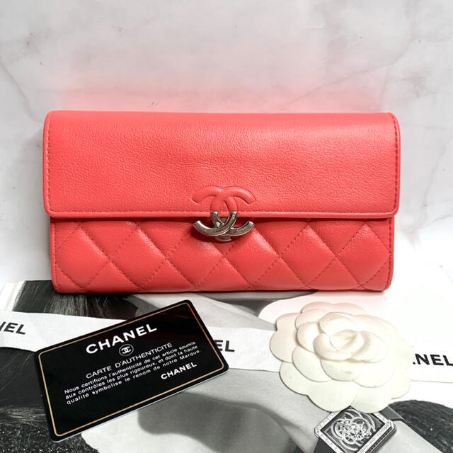 CHANEL シャネル 長財布 ハーフココ マトラッセ フラップ 財布ピンク