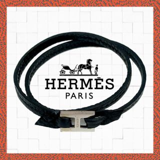 エルメス(Hermes)のエルメス ダブル レザー ブレスレット ブラック(ブレスレット/バングル)