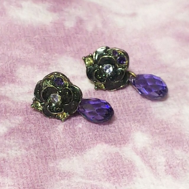 蝶々 バタフライ 2way ピアス ANNA SUI パープル系 薄紫ストーンアクセサリー