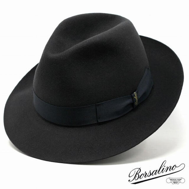 【Borsalino】ボルサリーノ ピンブローチ付 ウール 黒 ユニセックス ハット