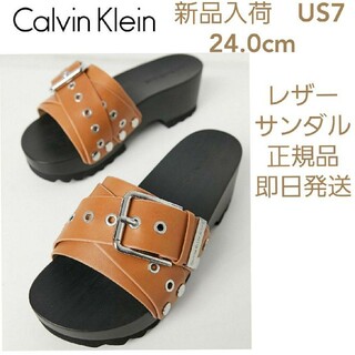 カルバンクライン(Calvin Klein)の【新品】Calvin Klein JEANS 厚底レザーサンダル　24.0cm(サンダル)