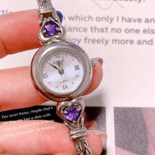 【ELIZABETH】シェル文字盤　ハートストーン　腕時計　美品　稼働品(腕時計)
