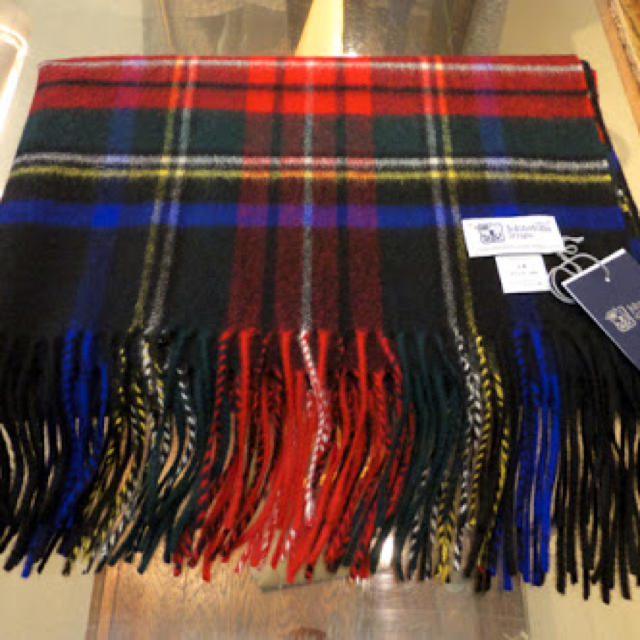 ジョンストンズ 新品 カシミヤ 大判ストール ブラックスチュワート カシミア