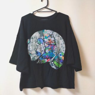 スカラー(ScoLar)のスカラー Scolor アートパンダアップリケTシャツ ブラック(Tシャツ(半袖/袖なし))