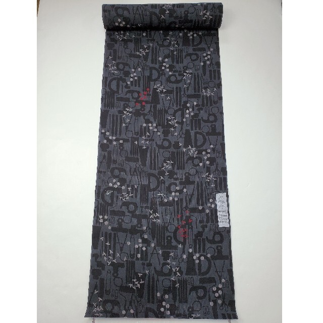 新品　ViVi紳士浴衣反物　小巾耳あり　変り織黒グレー　綿巾40cm教材用日本製