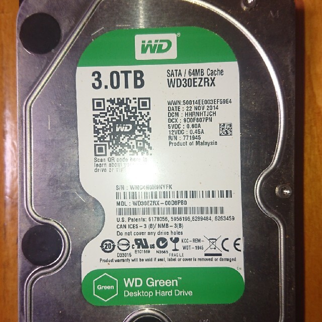 HDD 3.5インチ ＷＤ 3TB /１,９３７時間