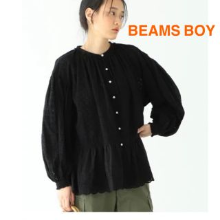 ビームスボーイ(BEAMS BOY)のBEAMS BOY カットワークロングスリーブスモック レース ブラウス 黒(シャツ/ブラウス(長袖/七分))