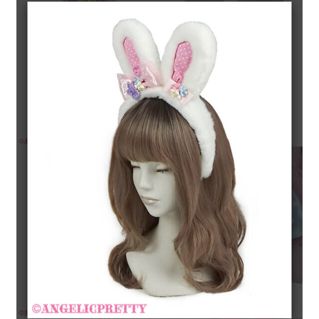 Angelic Pretty(アンジェリックプリティー)のAngelic pretty Spring Bunny カチューシャ　白 レディースのヘアアクセサリー(カチューシャ)の商品写真