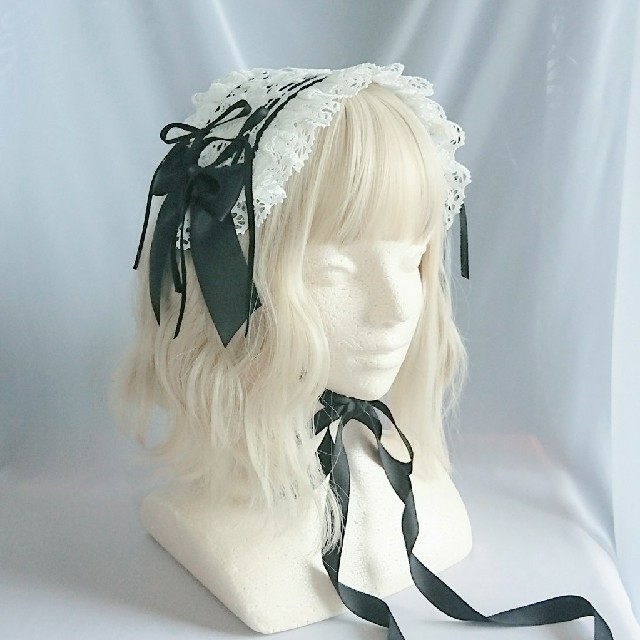 【購入不可】バラとはしごレースのヘッドドレス 黒×オフ白