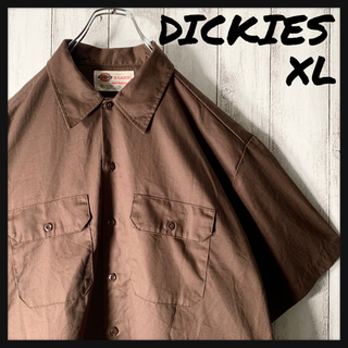 ディッキーズ(Dickies)の【美品 海外企画 XL】ディッキーズ タグロゴ ワークシャツ 半袖 茶(シャツ)