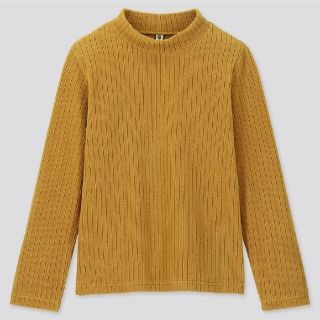 ユニクロ(UNIQLO)のリブ　ハイネックT イエロー　長袖　ユニクロ(Tシャツ(長袖/七分))