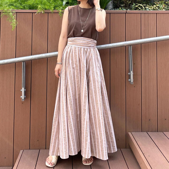 Andemiu(アンデミュウ)の⭐︎新品未使用⭐︎ Andemiu  ギャザーフレアスカート　ストライプ  レディースのスカート(ロングスカート)の商品写真