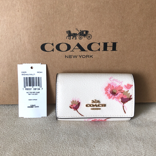 タグ付き新品★COACH コーチ レザー 花柄 5連キーケース(リング付き)