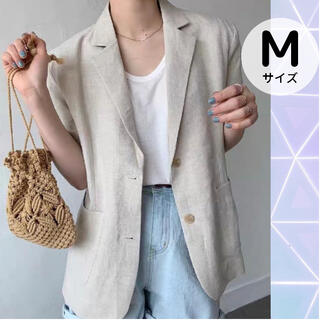 リネン 綿麻 サマーテーラードジャケット M 韓国 オルチャン 新品 カジュアル(テーラードジャケット)