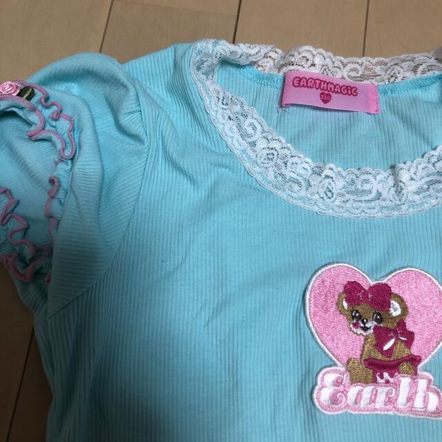 EARTHMAGIC(アースマジック)のMoana様、専用❤️テレコシャツ　袖フリル薔薇 キッズ/ベビー/マタニティのキッズ服女の子用(90cm~)(Tシャツ/カットソー)の商品写真