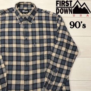 90s FIRST DOWN 長袖　チェック　ネルシャツ　ファーストダウン　L(シャツ)