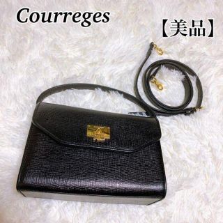 クレージュ(Courreges)の【美品】Courreges ショルダーバッグ　ハンドバッグ　金具　ロゴ　ブラック(ショルダーバッグ)