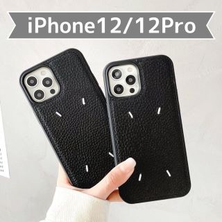 iPhone12 12Pro ケース ブラック レザー 刺繍　ワイヤレス対応(iPhoneケース)