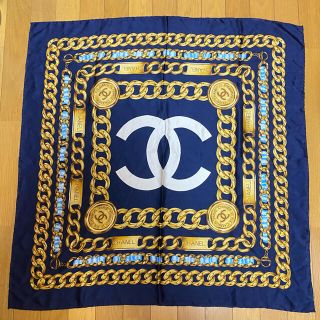 ヴィンテージ CHANEL シャネル ロゴ チェーン柄 シルク スカーフ