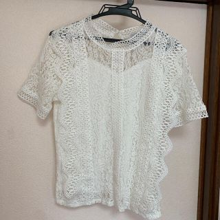 レース トップス カットソー シースルー ホワイト 可愛い キュート GRL(シャツ/ブラウス(半袖/袖なし))