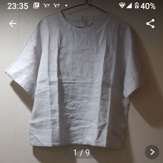 ムジルシリョウヒン(MUJI (無印良品))の麻半袖ブラウスM-Lシルバーグレー(Tシャツ(半袖/袖なし))