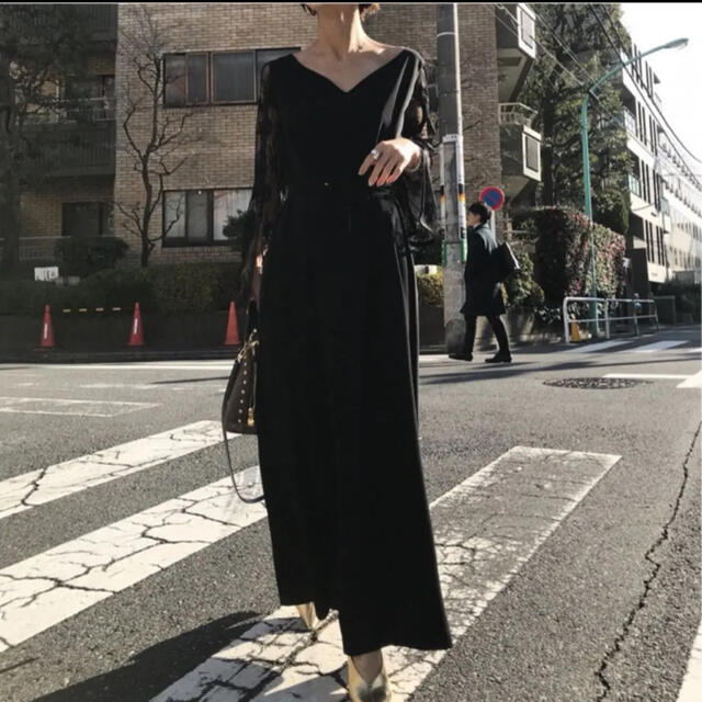 Ameri vintage LACE SLEEVE REFINED DRESS - ロングドレス