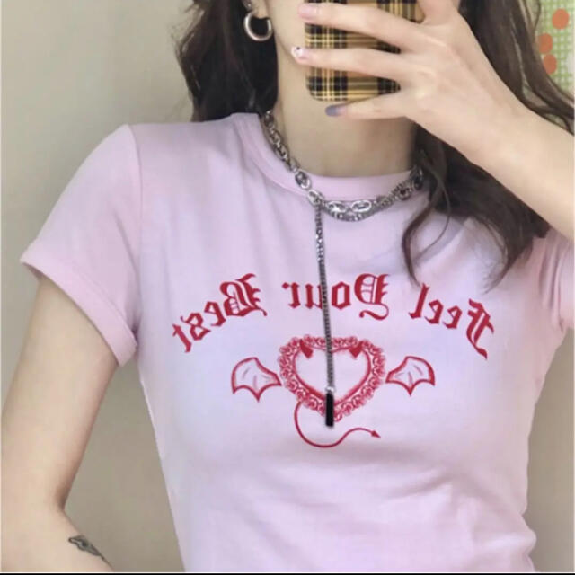 韓国通販サイト ミニ Tシャツ ピンク ロゴ レディースのトップス(Tシャツ(半袖/袖なし))の商品写真