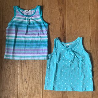 エイチアンドエム(H&M)の【美品】H&M 水色　ボーダー  ドット　タンクトップ　2枚セット　92㎝(タンクトップ/キャミソール)