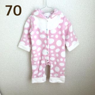 ☸️【 70 】 耳付き ふわふわ カバーオール  女の子 ピンク(カバーオール)