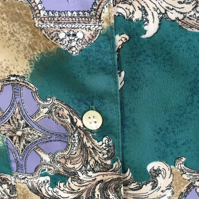 昭和レトロヨーロピアン風シャツパターン柄ゆったりグリーンヴィンテージ半袖メンズ