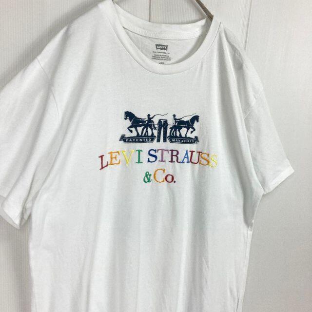 Levi's(リーバイス)の【ユニセックス古着】リーバイス　プリント刺繍Tシャツ ホワイト　白　サイズL メンズのトップス(Tシャツ/カットソー(半袖/袖なし))の商品写真