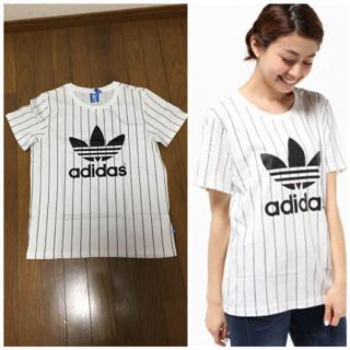 アディダス(adidas)の新品 ストライプ ロゴTシャツ(Tシャツ(半袖/袖なし))