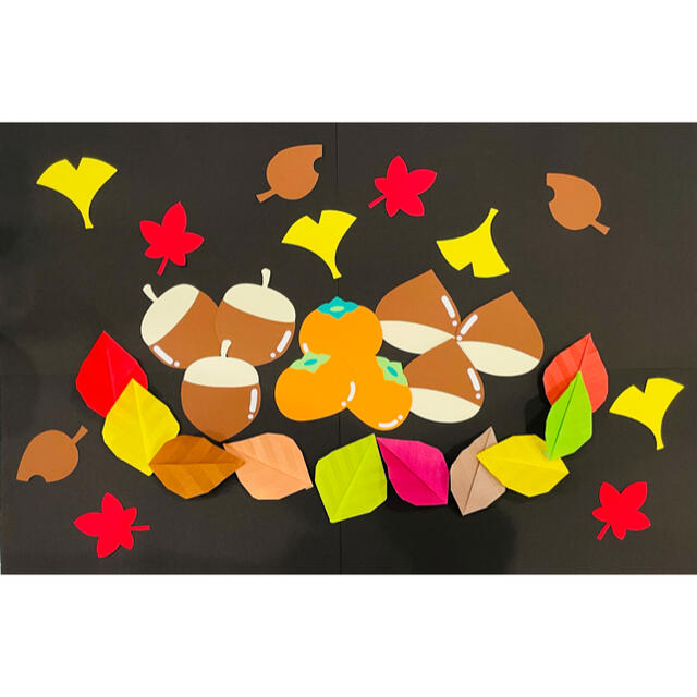 秋 どんぐり 柿 栗 壁面 9月 10月 壁面飾り 壁面 ハンドメイドの素材/材料(型紙/パターン)の商品写真