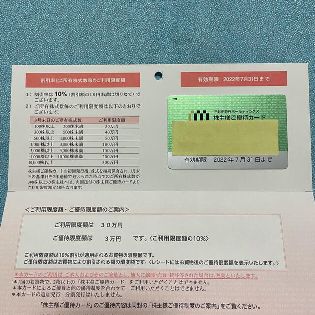 三越伊勢丹 株主優待カード　利用限度額30万円分