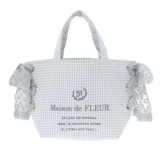 メゾンドフルール(Maison de FLEUR)のMaison de FLEUR ギンガムチェックレースサイドリボントート(トートバッグ)