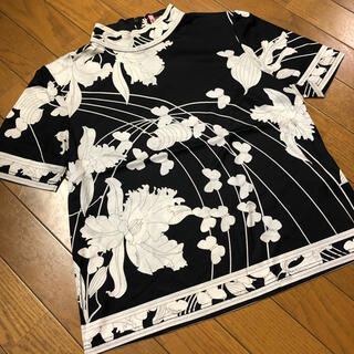 レオナール ファーストライン 花柄 カットソー 半袖 L 黒 ■GY09
