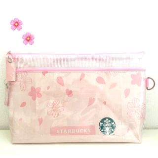 スターバックスコーヒー(Starbucks Coffee)のスターバックスさくら🌸2018限定紙袋リメイク　ダブルファスナーポーチ　大きめ(その他)