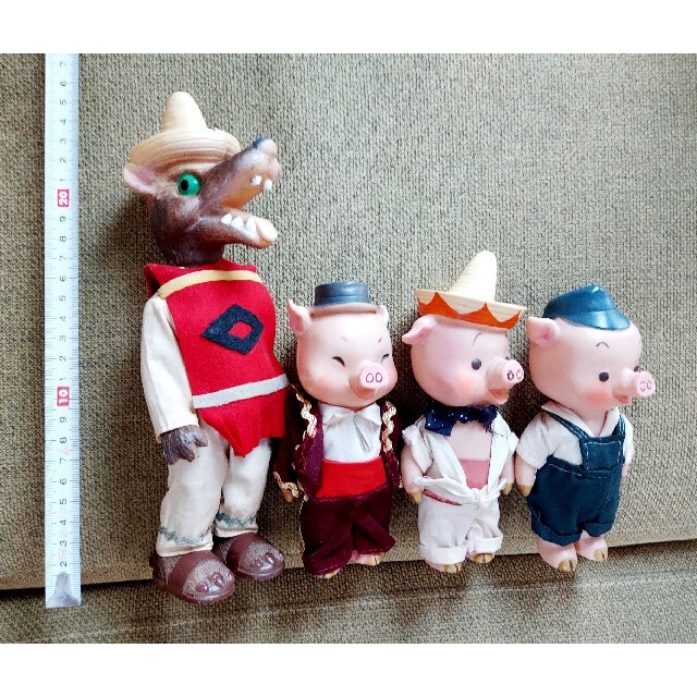 三匹の子豚と狼 ソフビ人形 4体セット　レトロ　ビンテージ　人形　ソフビ
