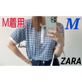 ザラ(ZARA)のZARA　(M)　レトロジャカードポロシャツ　クロップド(ポロシャツ)