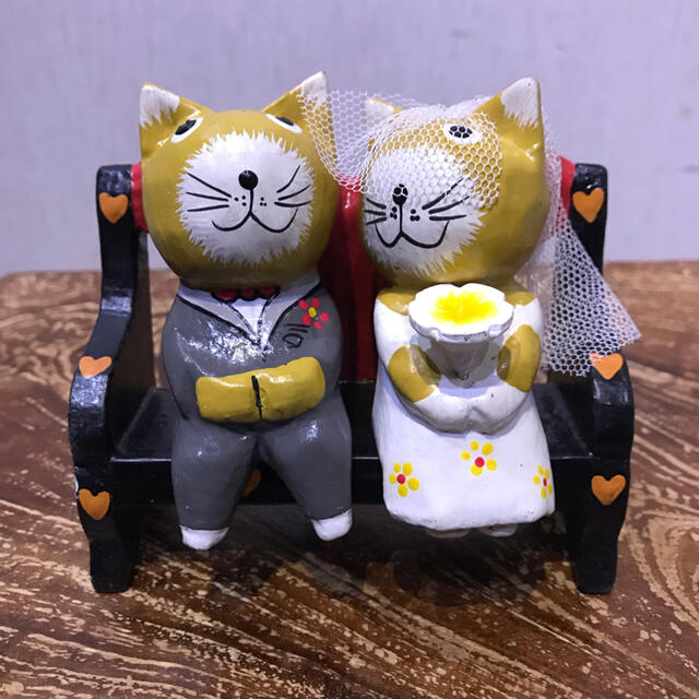 ウェディングバリ猫さん2匹組Mサイズ 木製 新婚さん 結婚祝い バリ猫 バリ雑貨