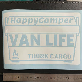 トランクカーゴステッカー　VANLIFE ハッピーキャンパー　白　大(その他)