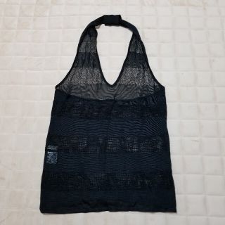 マウジー(moussy)の期間限定moussyブラックボーダートップス（ほぼ未使用）(ホルターネック)