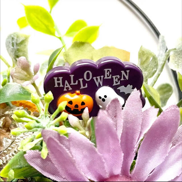 紫×黒♡マーガレット♡ハロウィンのウエルカムボード♡玄関飾り♡フラワーアレンジ 6
