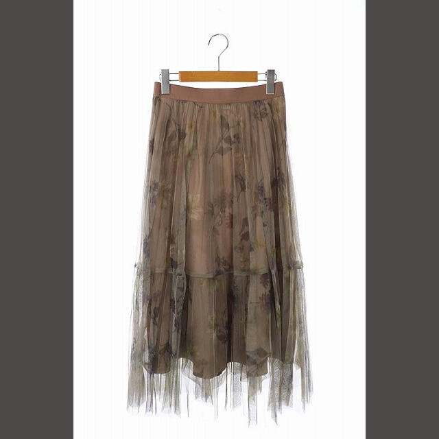JUSGLITTY(ジャスグリッティー)のジャスグリッティー プリーツスカート シースルー ロング 花柄 2 M 茶 レディースのスカート(ロングスカート)の商品写真