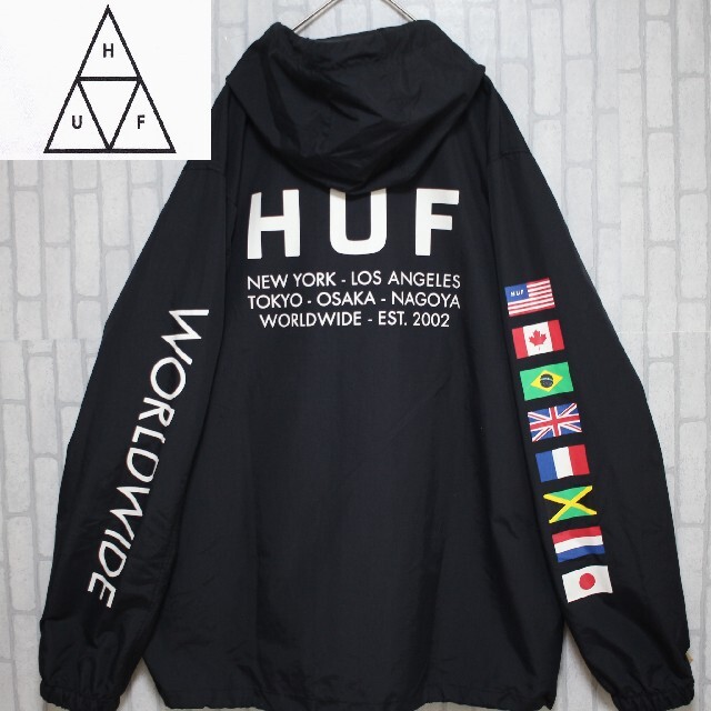 HUF(ハフ)のHUF ハフ　アノラックパーカー　ナイロンジャケット　ハーフジップ　国旗 メンズのジャケット/アウター(ナイロンジャケット)の商品写真