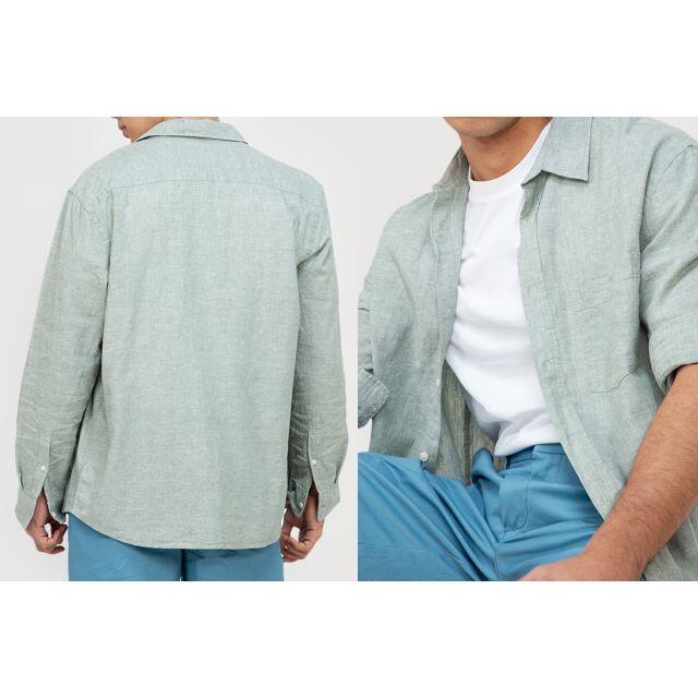 H&M(エイチアンドエム)のH&M レギュラーフィット リネンブレンドシャツ ライトグリーン メンズのトップス(シャツ)の商品写真