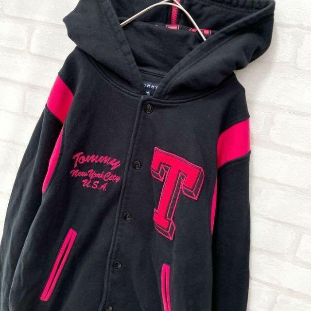 TOMMY(トミー)の【希少】TOMMY ボタン スウェット パーカー フーディー 黒 ピンク M メンズのトップス(パーカー)の商品写真