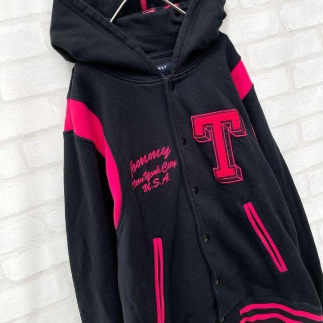 TOMMY(トミー)の【希少】TOMMY ボタン スウェット パーカー フーディー 黒 ピンク M メンズのトップス(パーカー)の商品写真