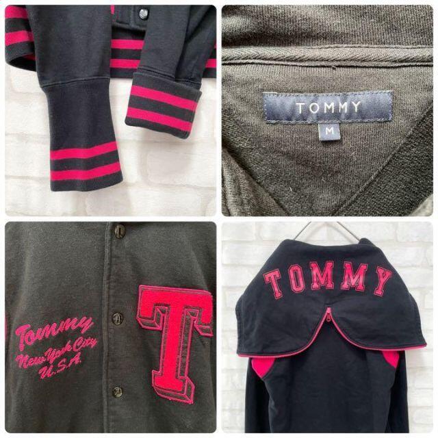 TOMMY(トミー)の【希少】TOMMY ボタン スウェット パーカー フーディー 黒 ピンク M メンズのトップス(パーカー)の商品写真